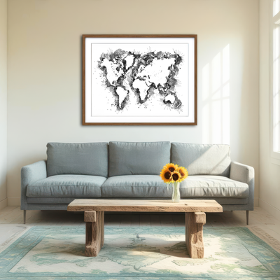 AUTO-MOCKUP ROOM | Grey Splatter World Map Wall Art