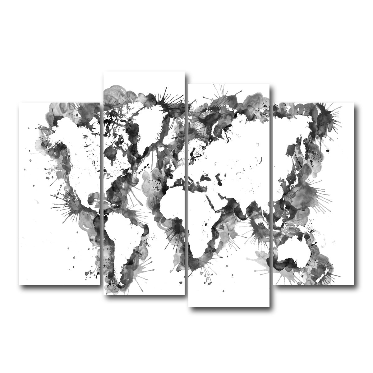AUTO-MOCKUP WHITE | Grey Splatter World Map | 4 Piece | Gallery Wrap Canvas | group=4_normal