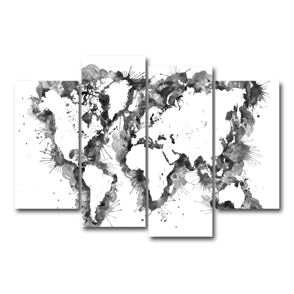 AUTO-MOCKUP WHITE | Grey Splatter World Map | 4 Piece | Gallery Wrap Canvas | group=4_short