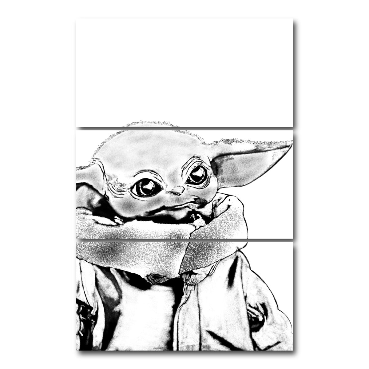 AUTO-MOCKUP WHITE | Grogu Sketch | 3 Piece | Gallery Wrap Canvas | group=12x24_stacked