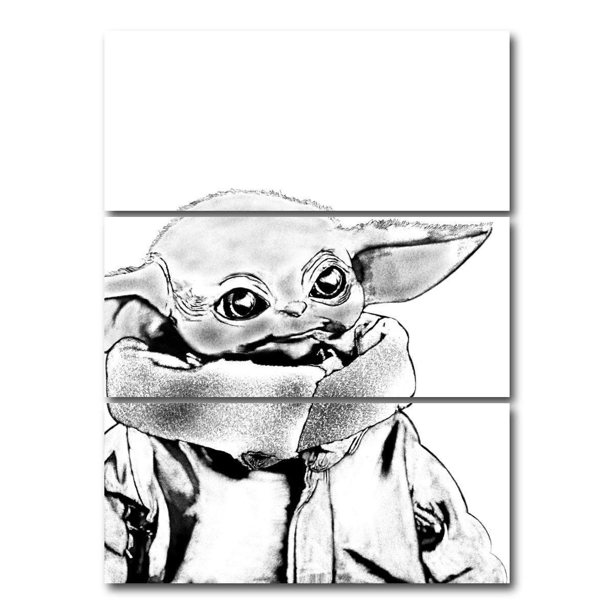 AUTO-MOCKUP WHITE | Grogu Sketch | 3 Piece | Gallery Wrap Canvas | group=8x18_stacked