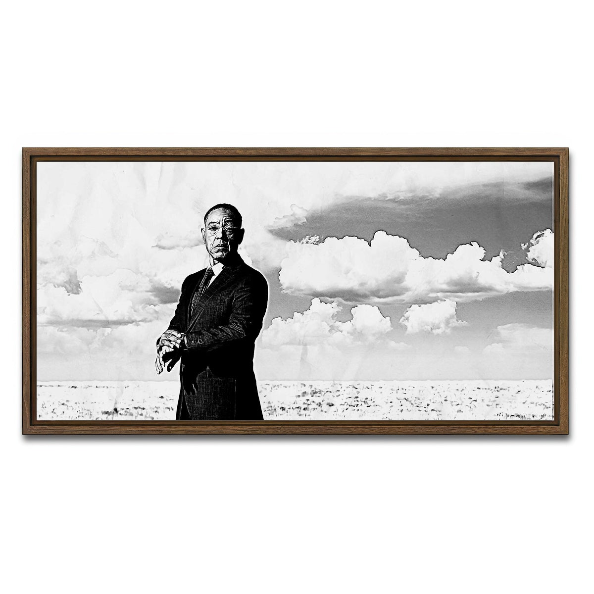 AUTO-MOCKUP WHITE | Gus Fring Grayscale | 1 Piece | Walnut Framed Canvas | group=2x1