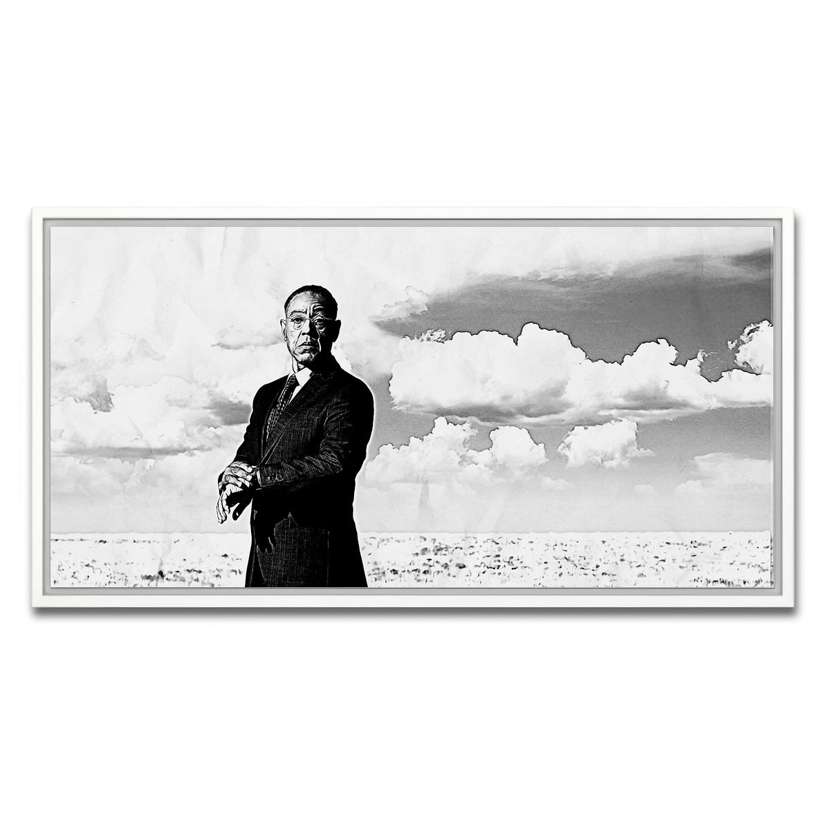 AUTO-MOCKUP WHITE | Gus Fring Grayscale | 1 Piece | White Framed Canvas | group=2x1