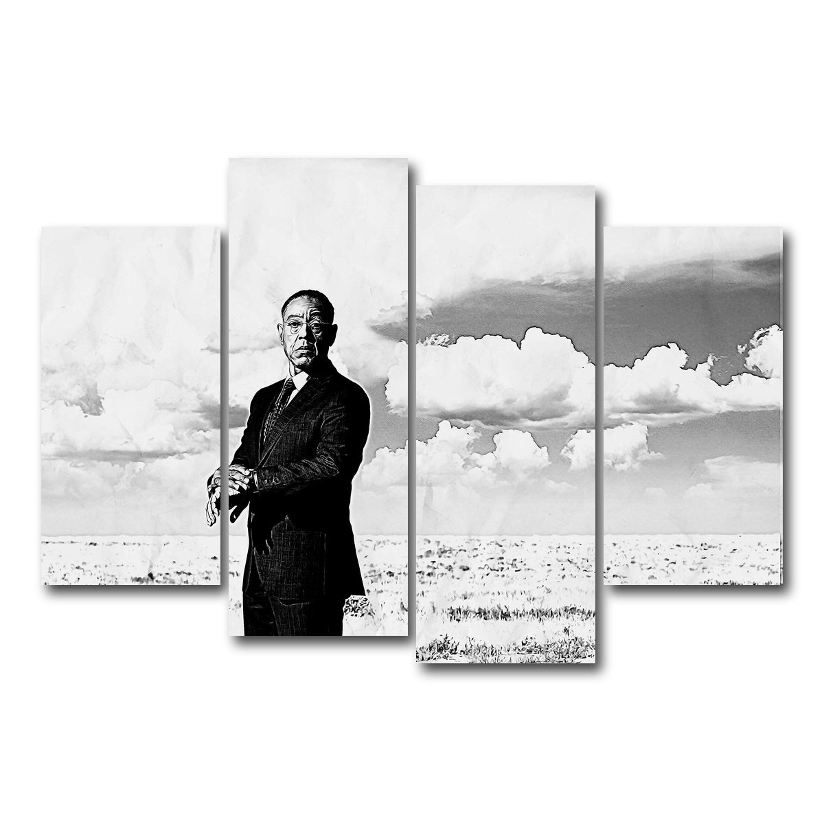 AUTO-MOCKUP WHITE | Gus Fring Grayscale | 4 Piece | Gallery Wrap Canvas | group=4_short