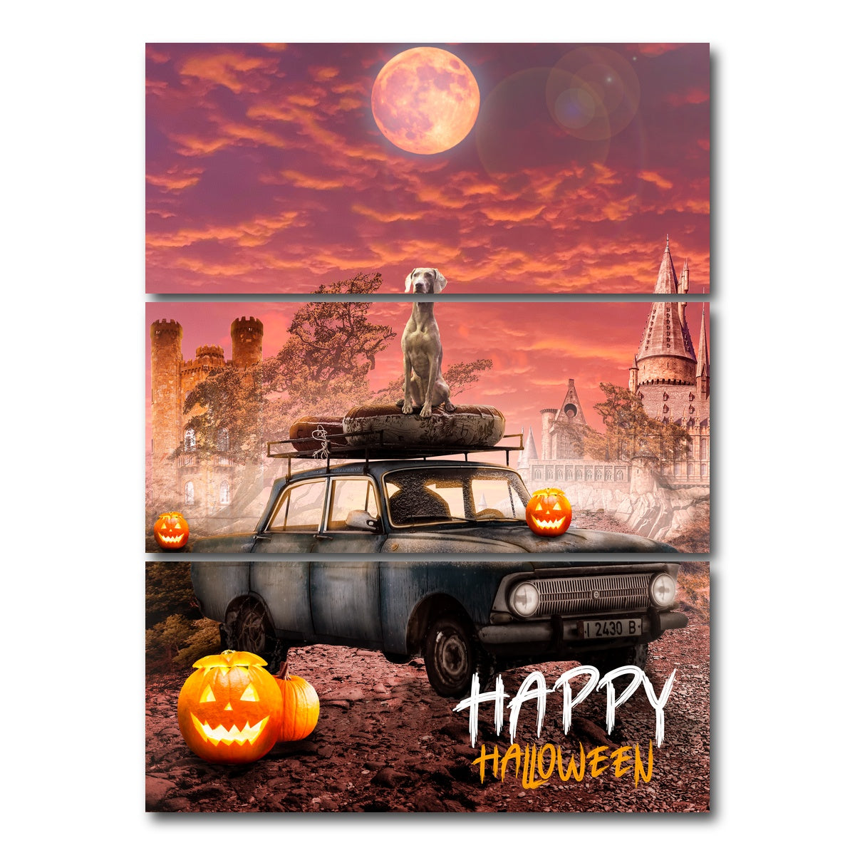 AUTO-MOCKUP WHITE | Happy Halloween | 3 Piece | Gallery Wrap Canvas | group=8x18_stacked
