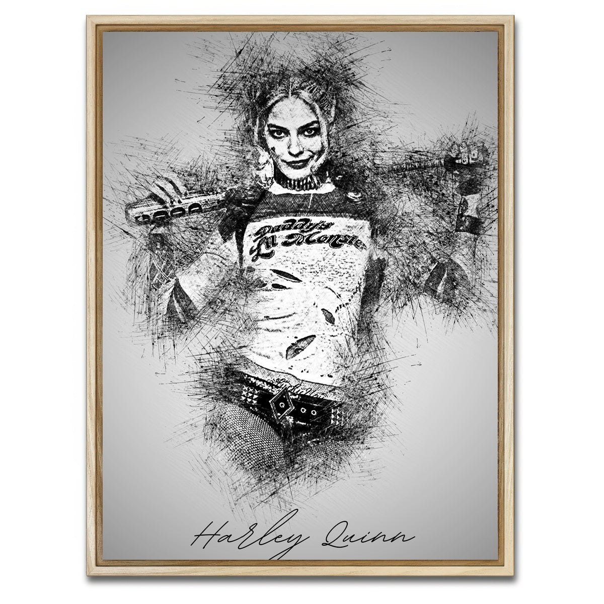AUTO-MOCKUP WHITE | Harley Quinn Sketch | 1 Piece | Natural Framed Canvas | group=3x4