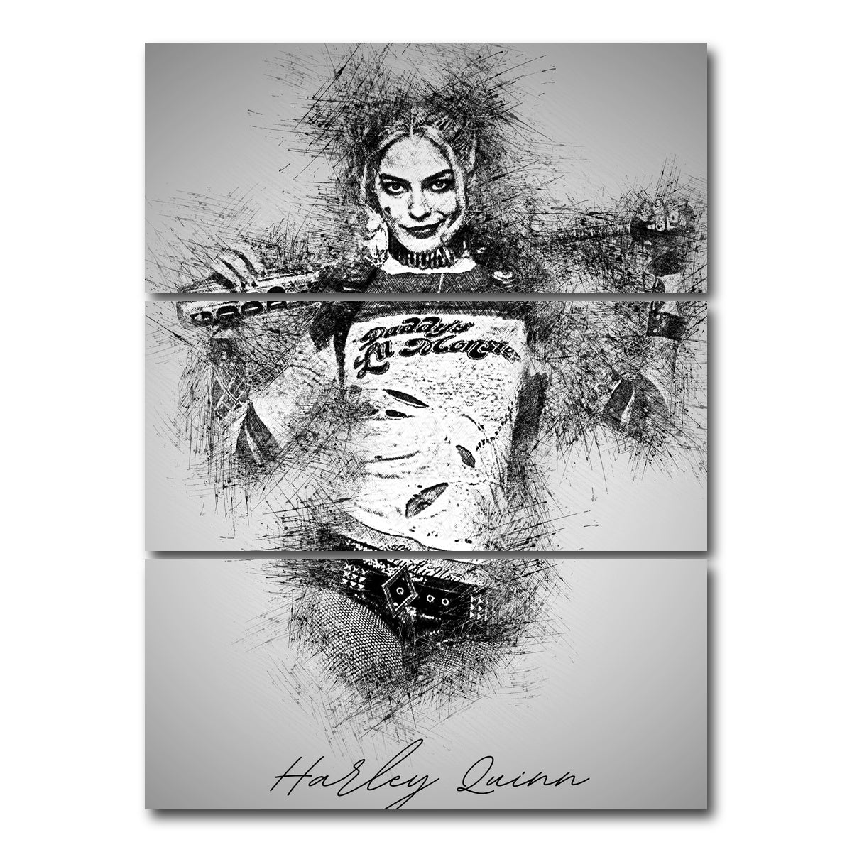 AUTO-MOCKUP WHITE | Harley Quinn Sketch | 3 Piece | Gallery Wrap Canvas | group=8x18_stacked
