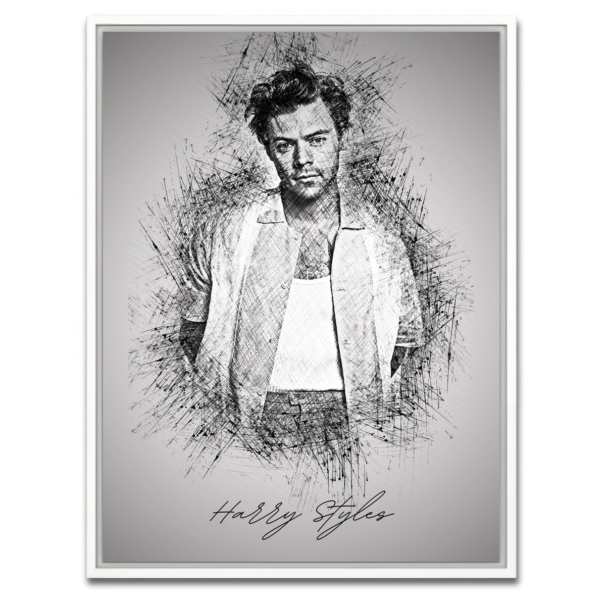 AUTO-MOCKUP WHITE | Harry Styles Sketch | 1 Piece | White Framed Canvas | group=3x4