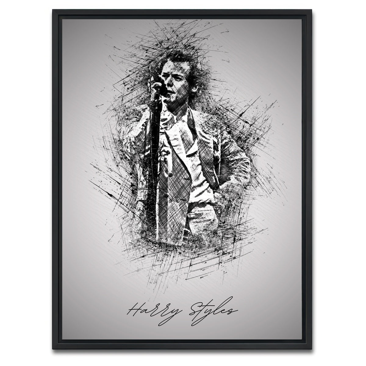 AUTO-MOCKUP WHITE | Harry Styles With Mic | 1 Piece | Black Framed Canvas | group=3x4