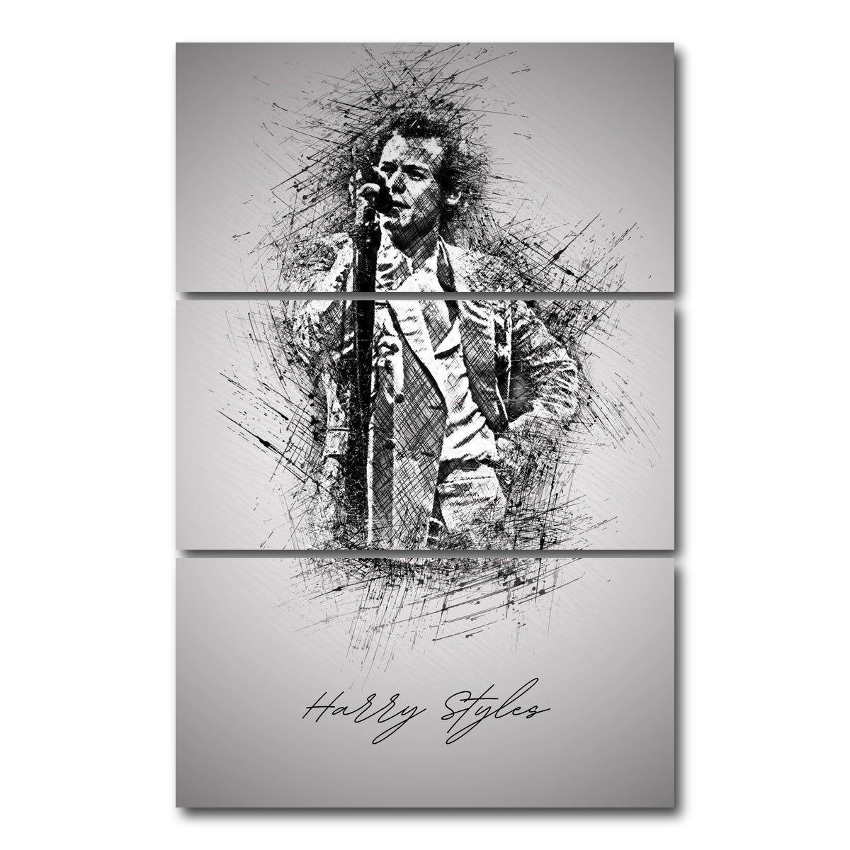 AUTO-MOCKUP WHITE | Harry Styles With Mic | 3 Piece | Gallery Wrap Canvas | group=12x24_stacked