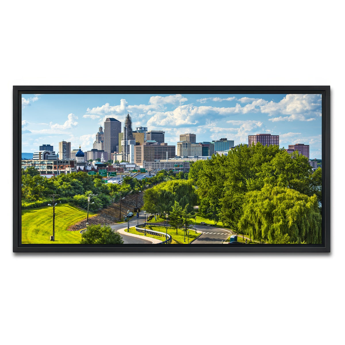 AUTO-MOCKUP WHITE | Hartford Downtown Cityscape | 1 Piece | Black Framed Canvas | group=2x1