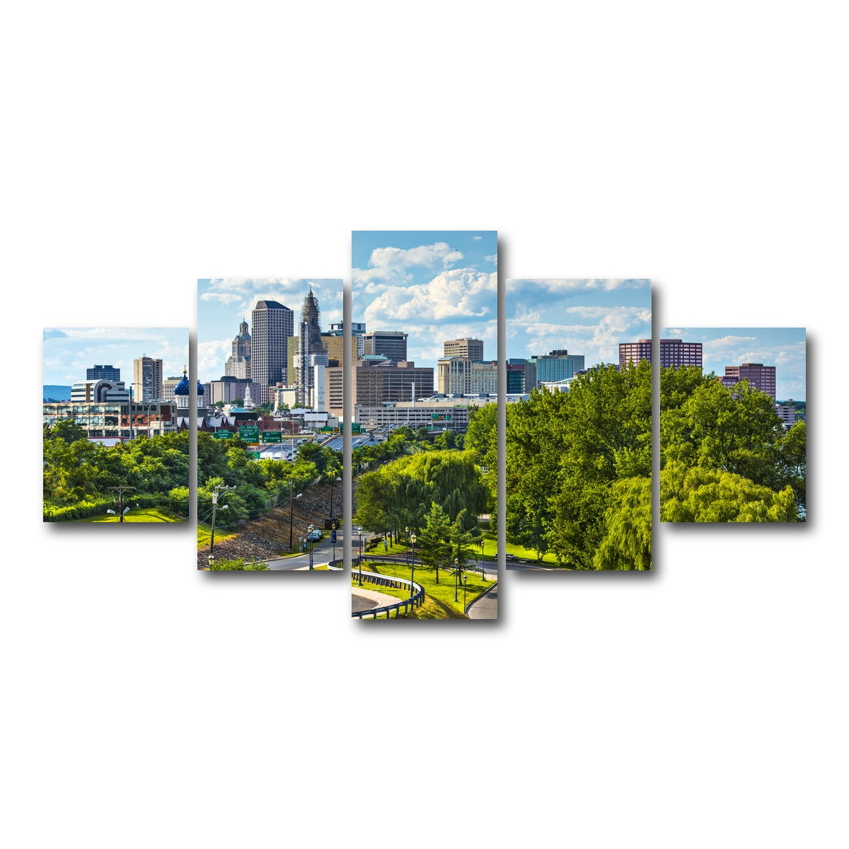 AUTO-MOCKUP WHITE | Hartford Downtown Cityscape | 5 Piece | Gallery Wrap Canvas | group=5_short
