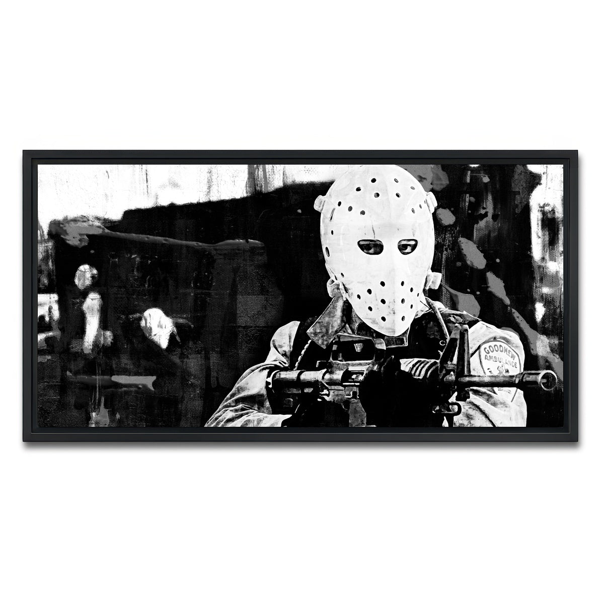 AUTO-MOCKUP WHITE | Heat - The Heist Grayscale | 1 Piece | Black Framed Canvas | group=2x1