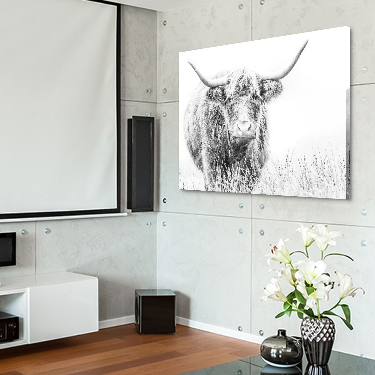 Highland Cow on White Wall Art