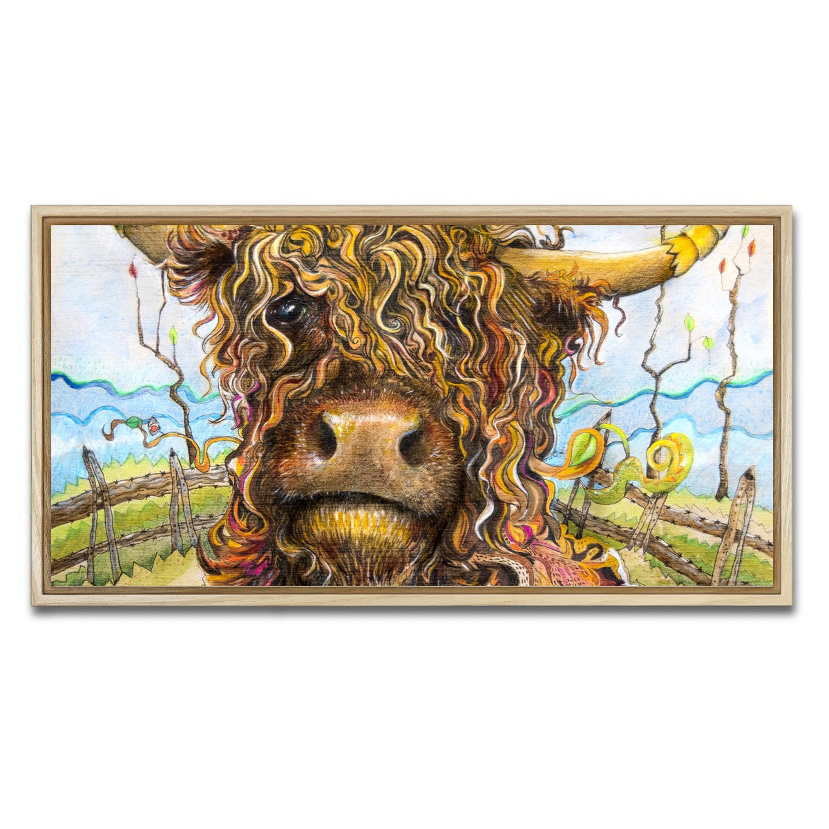 AUTO-MOCKUP WHITE | Highland Cow Art | 1 Piece | Natural Framed Canvas | group=2x1
