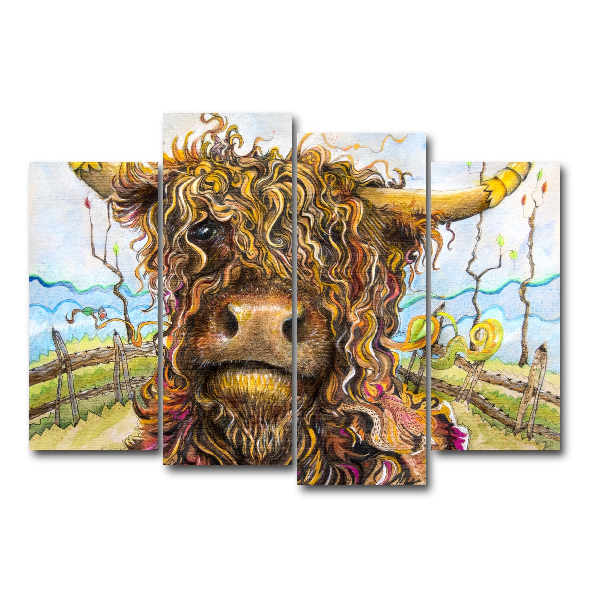 AUTO-MOCKUP WHITE | Highland Cow Art | 4 Piece | Gallery Wrap Canvas | group=4_normal