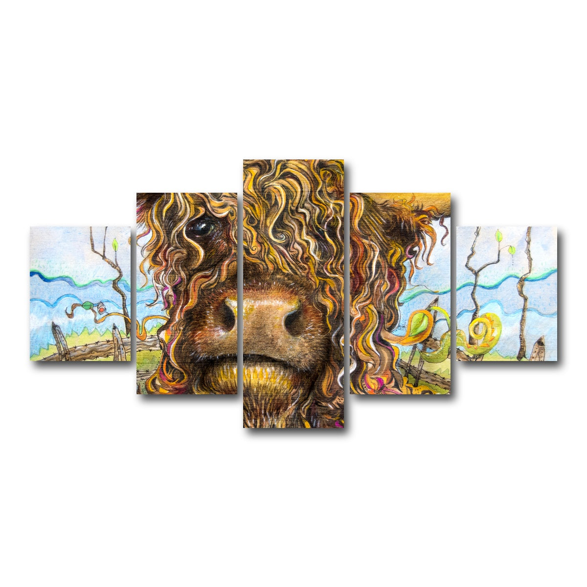 AUTO-MOCKUP WHITE | Highland Cow Art | 5 Piece | Gallery Wrap Canvas | group=5_short