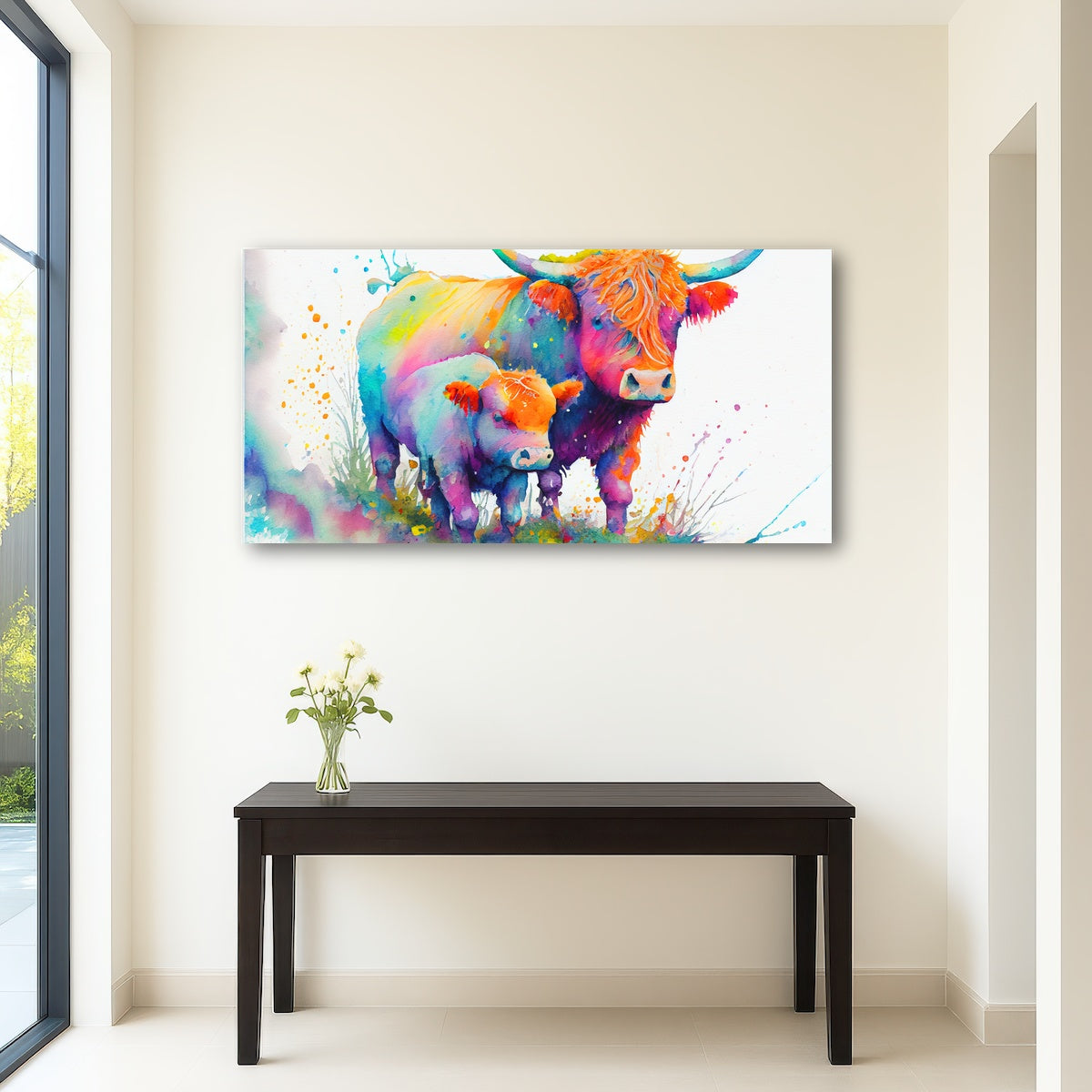 AUTO-MOCKUP ROOM | Highland cow and calf watercolor
