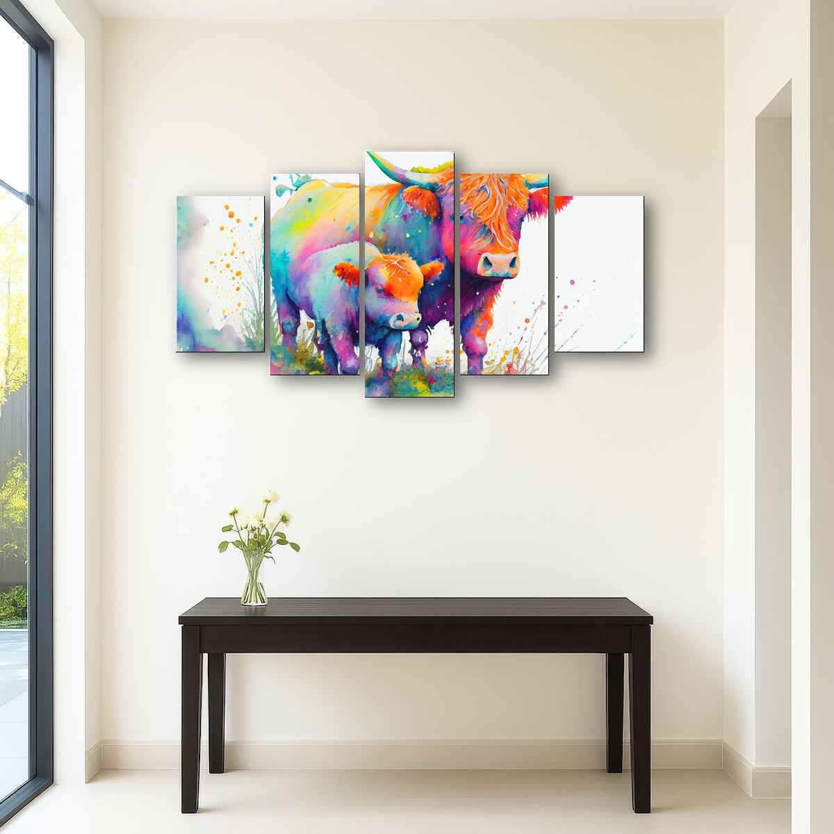 AUTO-MOCKUP ROOM | Highland cow and calf watercolor