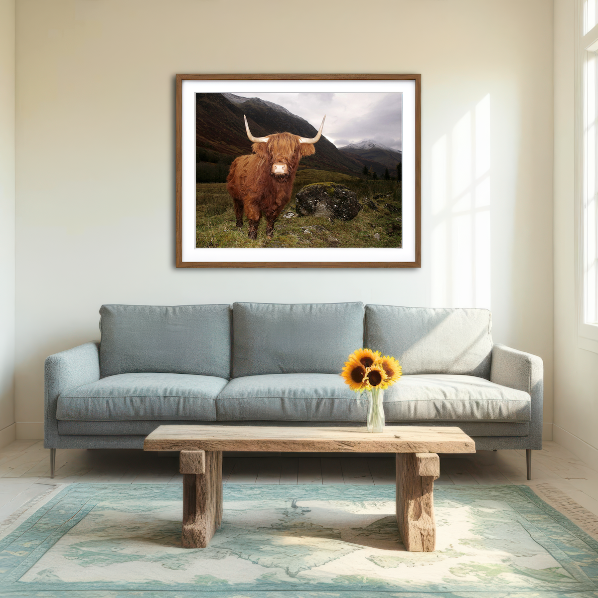 AUTO-MOCKUP ROOM | Highland cow in Glen Coe Wall Art