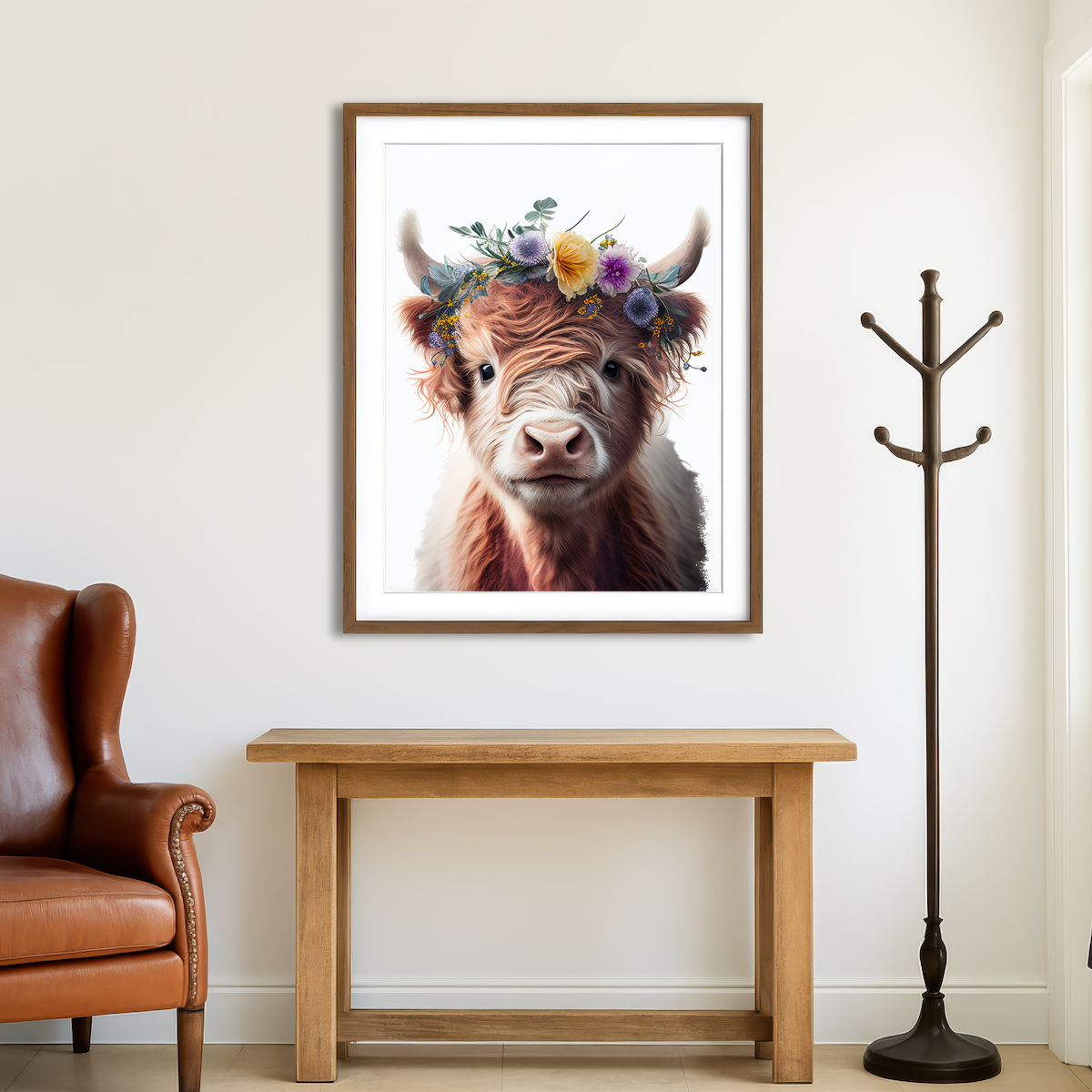 AUTO-MOCKUP ROOM | Highland Cow Portrait Wall Art