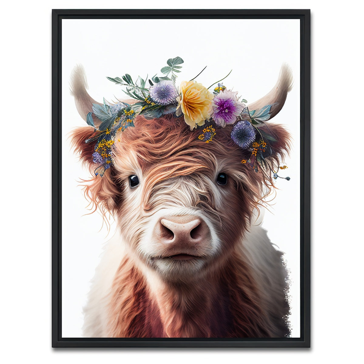 AUTO-MOCKUP WHITE | Highland cow portrait | 1 Piece | Black Framed Canvas | group=3x4