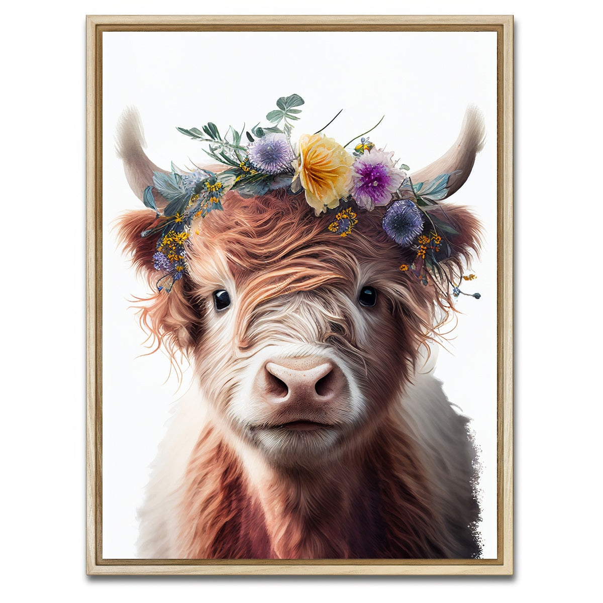 AUTO-MOCKUP WHITE | Highland cow portrait | 1 Piece | Natural Framed Canvas | group=3x4