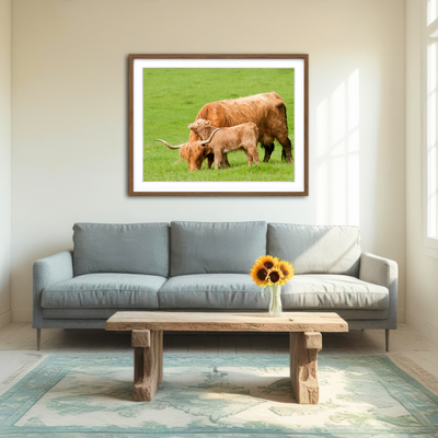 AUTO-MOCKUP ROOM | Highland Cow with Loving Calf Wall Art