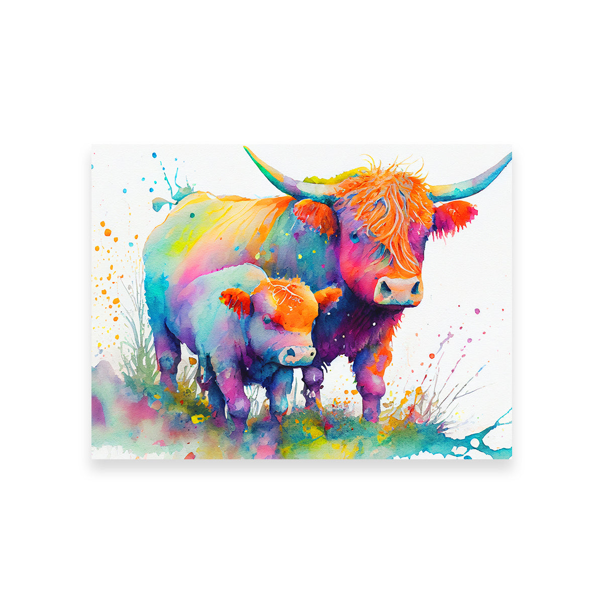 Highland Cow and Calf Watercolor Wall Art