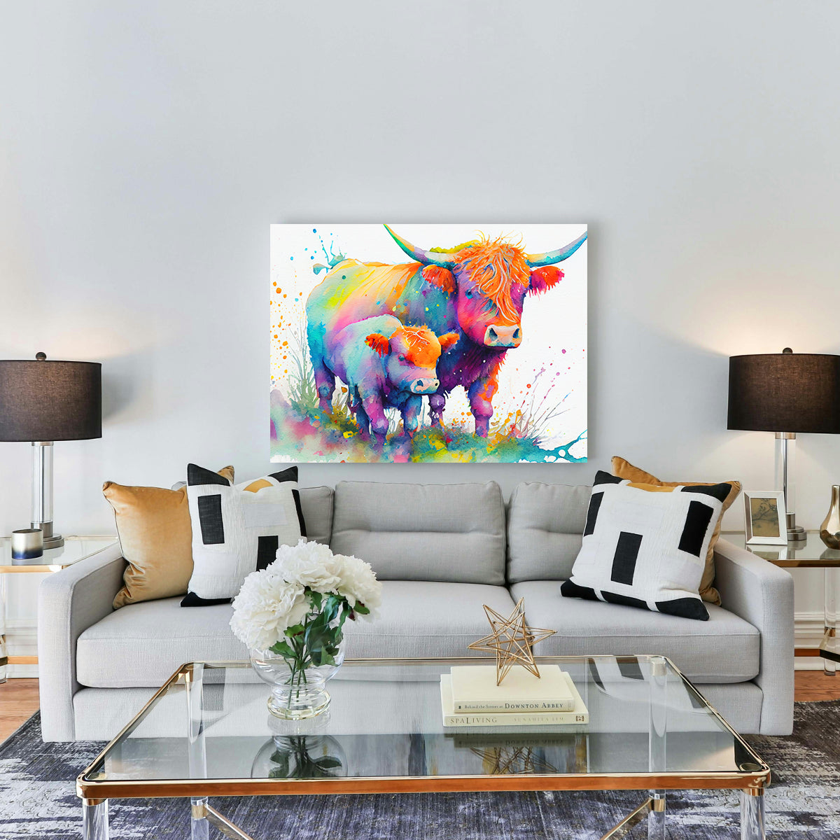 Highland Cow and Calf Watercolor Wall Art