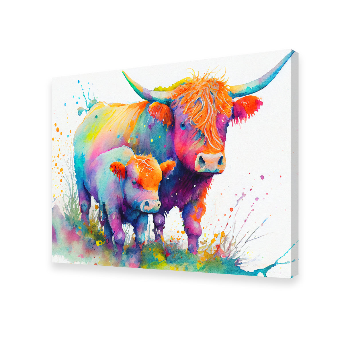 Highland Cow and Calf Watercolor Wall Art