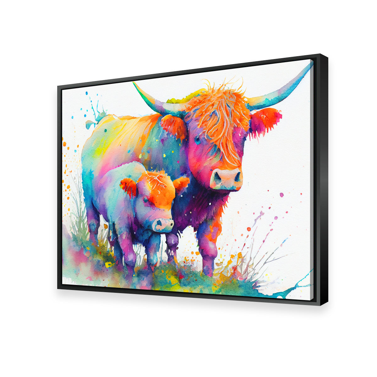 Highland Cow and Calf Watercolor Wall Art