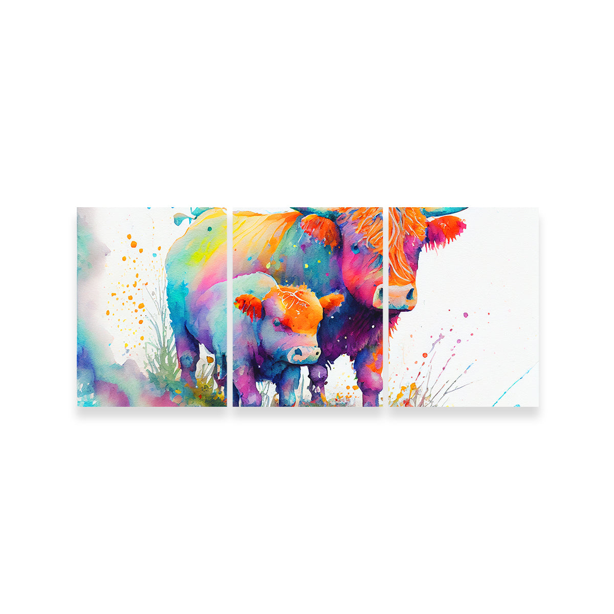 Highland Cow and Calf Watercolor Wall Art