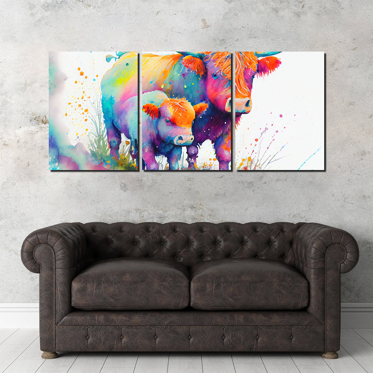 Highland Cow and Calf Watercolor Wall Art