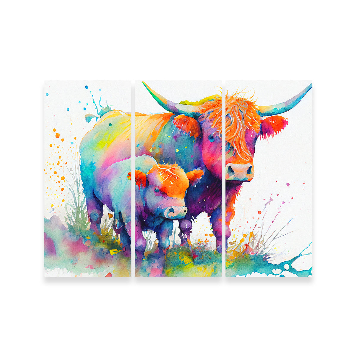 Highland Cow and Calf Watercolor Wall Art