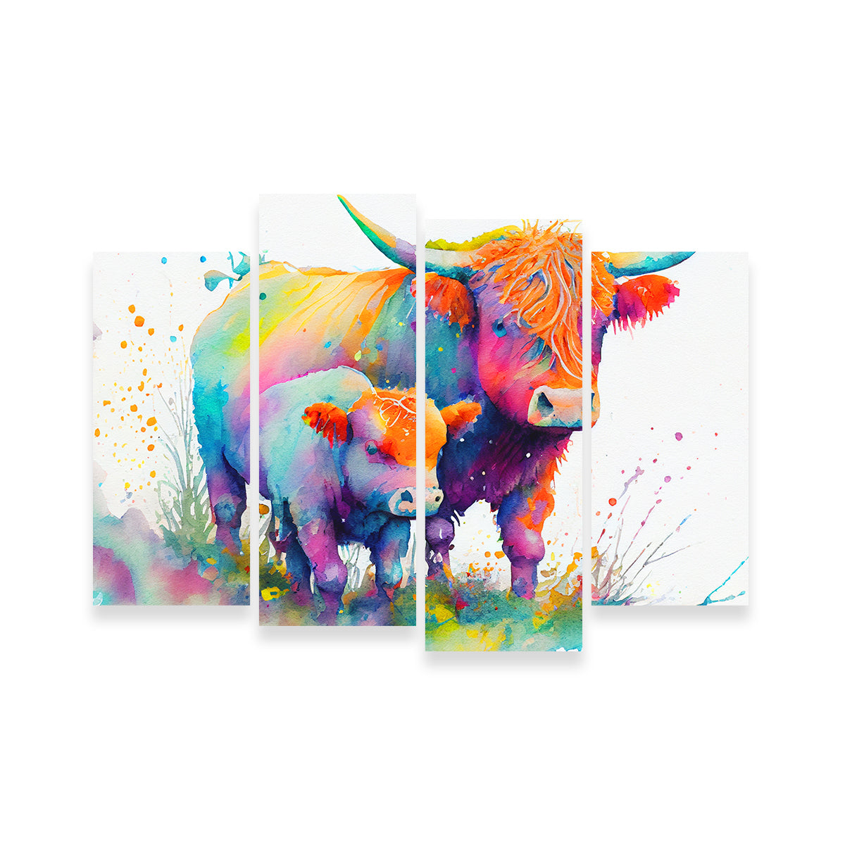 Highland Cow and Calf Watercolor Wall Art