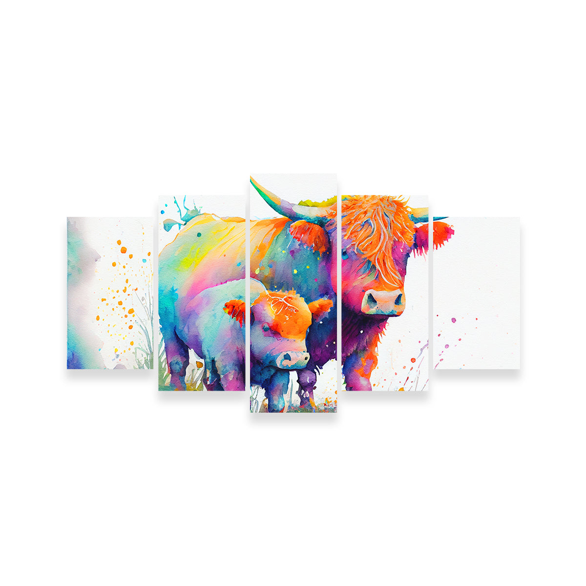 Highland Cow and Calf Watercolor Wall Art