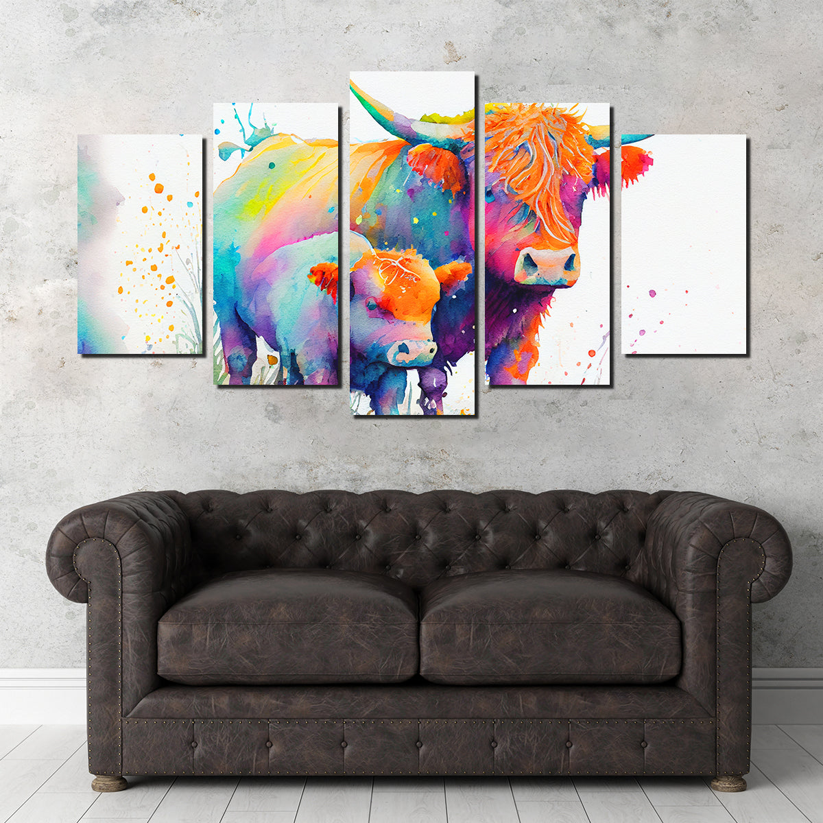 Highland Cow and Calf Watercolor Wall Art