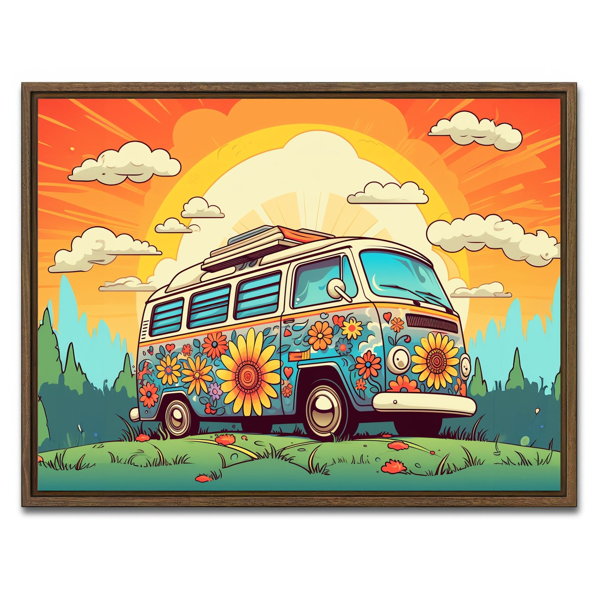 AUTO-MOCKUP WHITE | Hippie Bus | 1 Piece | Walnut Framed Canvas | group=4x3