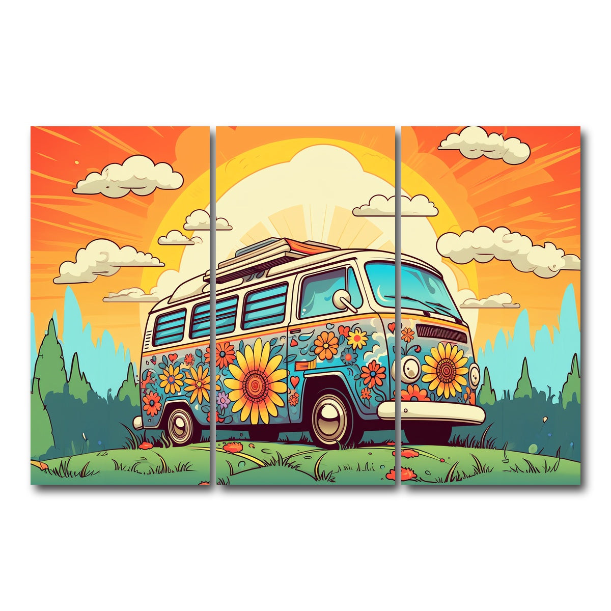 AUTO-MOCKUP WHITE | Hippie Bus | 3 Piece | Gallery Wrap Canvas | group=12x24