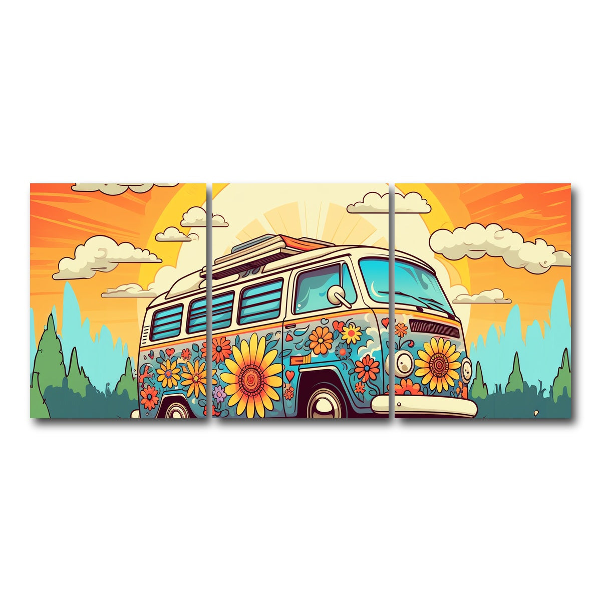 AUTO-MOCKUP WHITE | Hippie Bus | 3 Piece | Gallery Wrap Canvas | group=18x24
