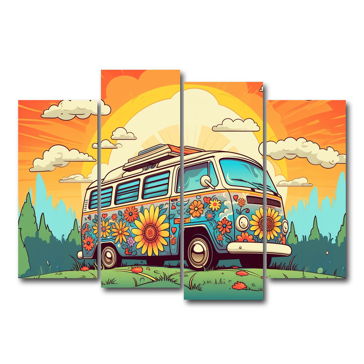 AUTO-MOCKUP WHITE | Hippie Bus | 4 Piece | Gallery Wrap Canvas | group=4_normal