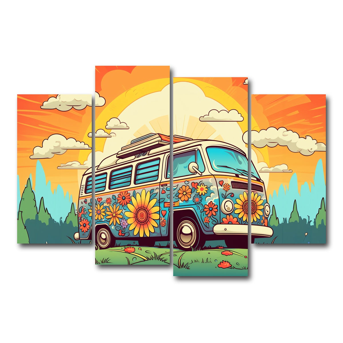 AUTO-MOCKUP WHITE | Hippie Bus | 4 Piece | Gallery Wrap Canvas | group=4_short