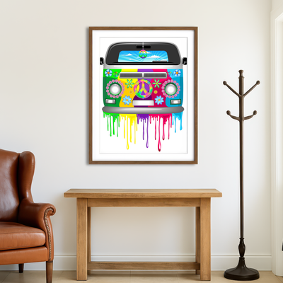 AUTO-MOCKUP ROOM | Hippie Bus with Dripping Rainbow Paint Wall Art