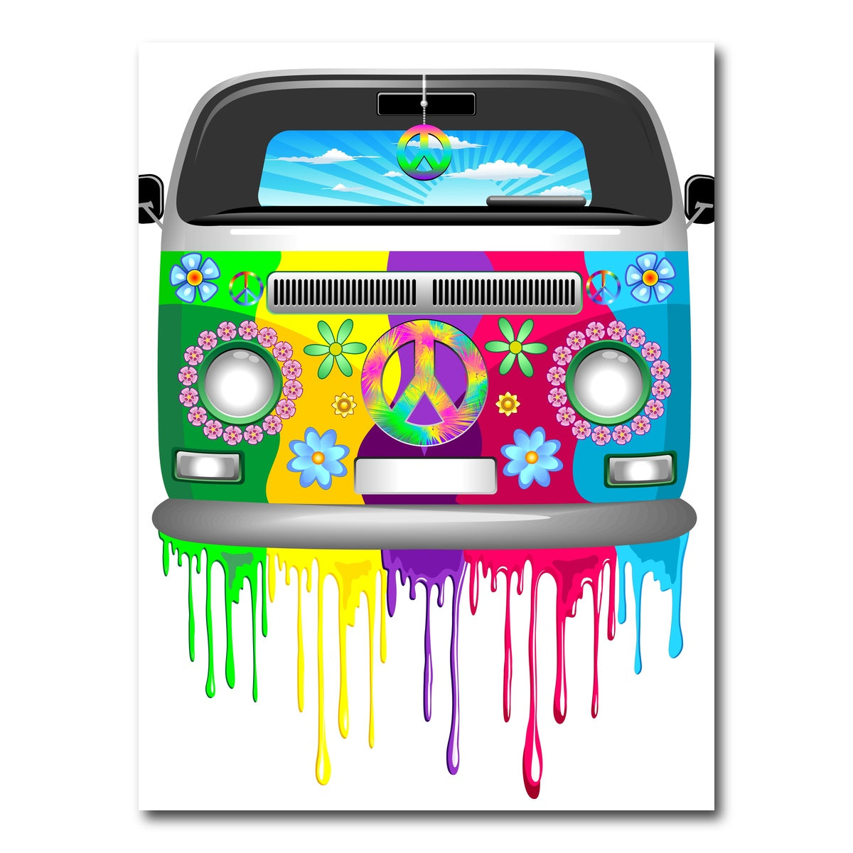 AUTO-MOCKUP WHITE | Hippie Bus with Dripping Rainbow Paint | 1 Piece | Gallery Wrap Canvas | group=3x4