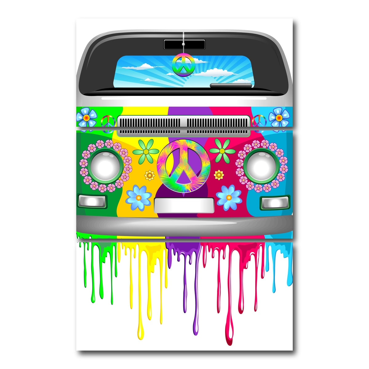 AUTO-MOCKUP WHITE | Hippie Bus with Dripping Rainbow Paint | 3 Piece | Gallery Wrap Canvas | group=12x24_stacked