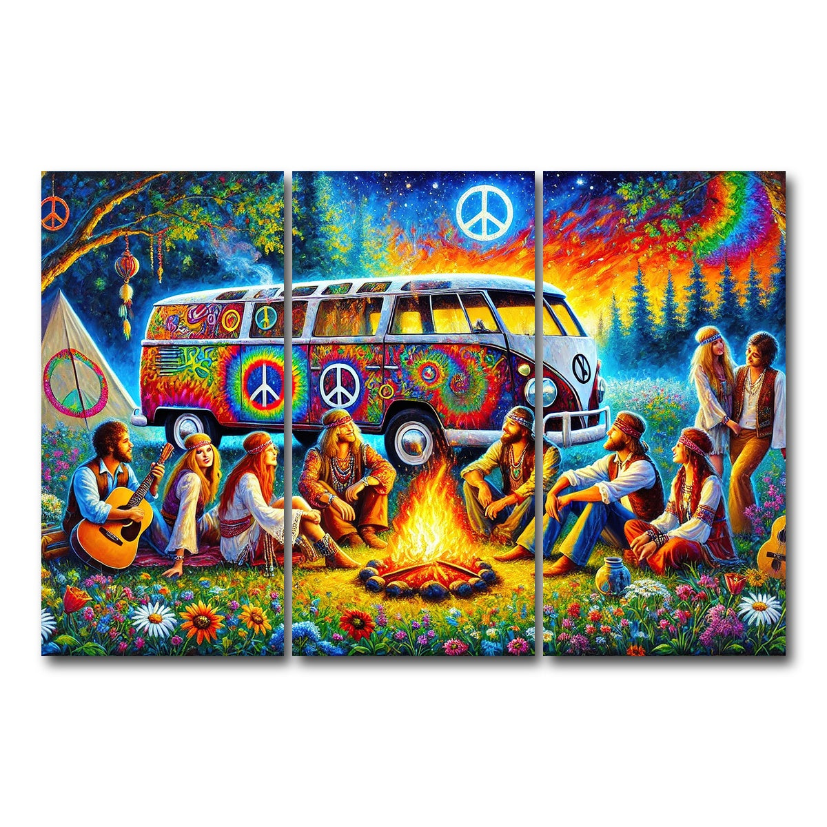 AUTO-MOCKUP WHITE | Hippie Campfire | 3 Piece | Gallery Wrap Canvas | group=12x24