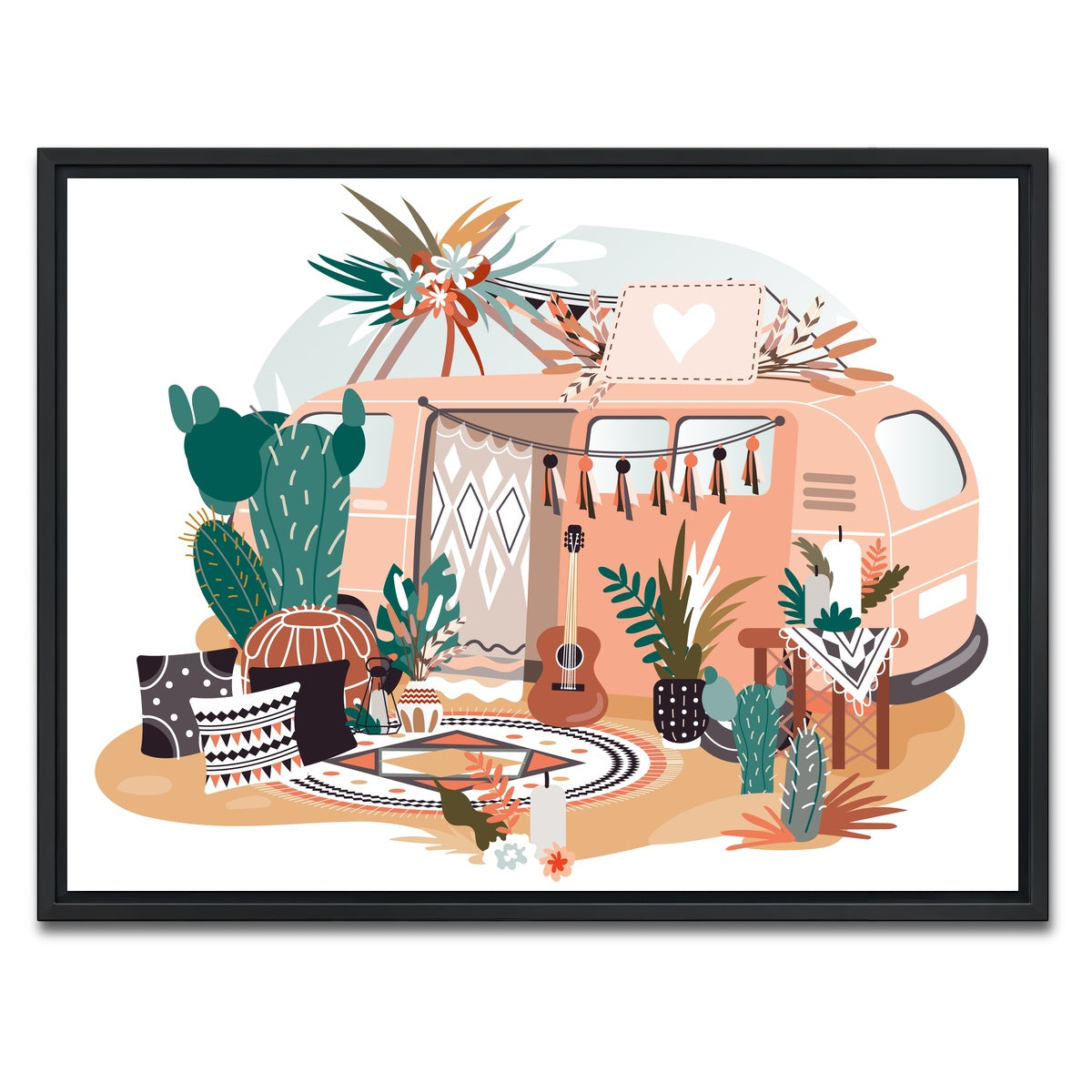 AUTO-MOCKUP WHITE | Hippie van in boho style | 1 Piece | Black Framed Canvas | group=4x3