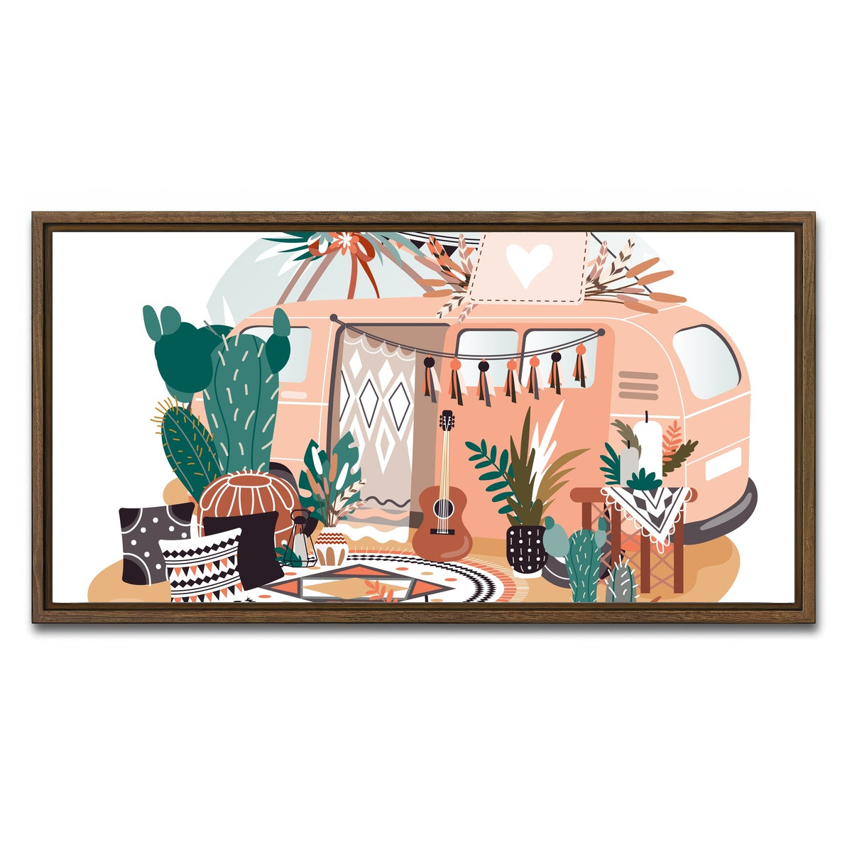 AUTO-MOCKUP WHITE | Hippie van in boho style | 1 Piece | Walnut Framed Canvas | group=2x1