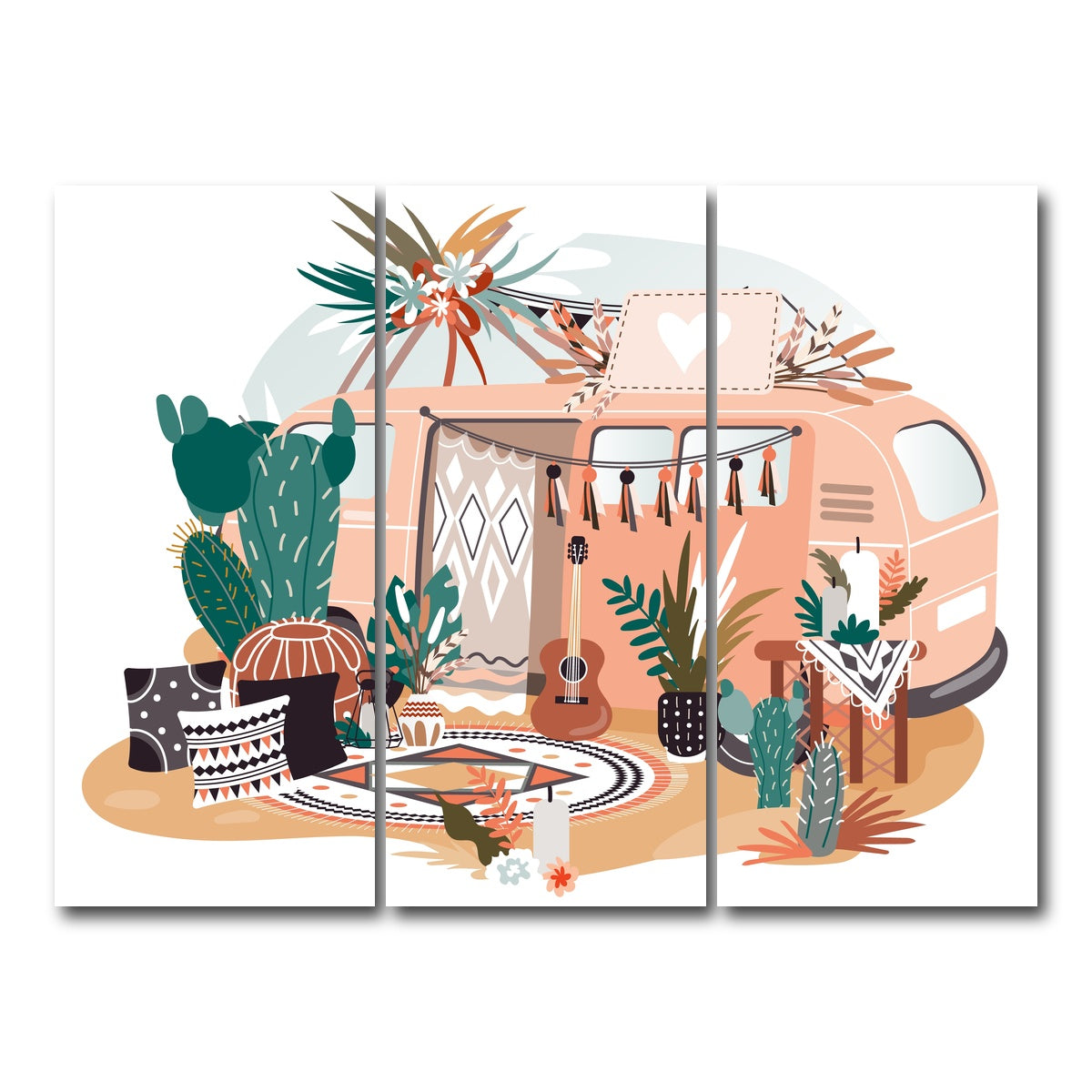 AUTO-MOCKUP WHITE | Hippie van in boho style | 3 Piece | Gallery Wrap Canvas | group=8x18